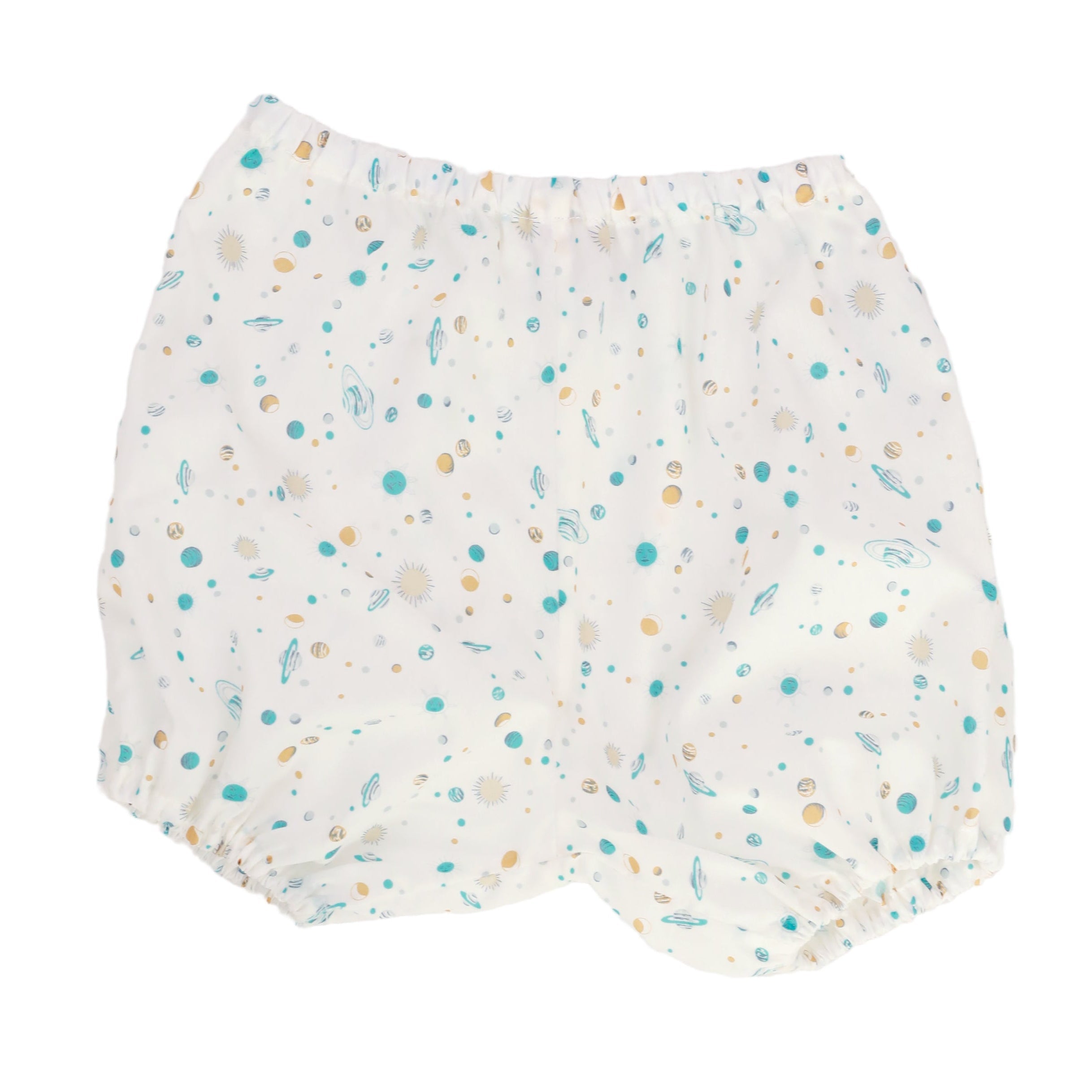 Floral-patterned baby bloomers on a white background