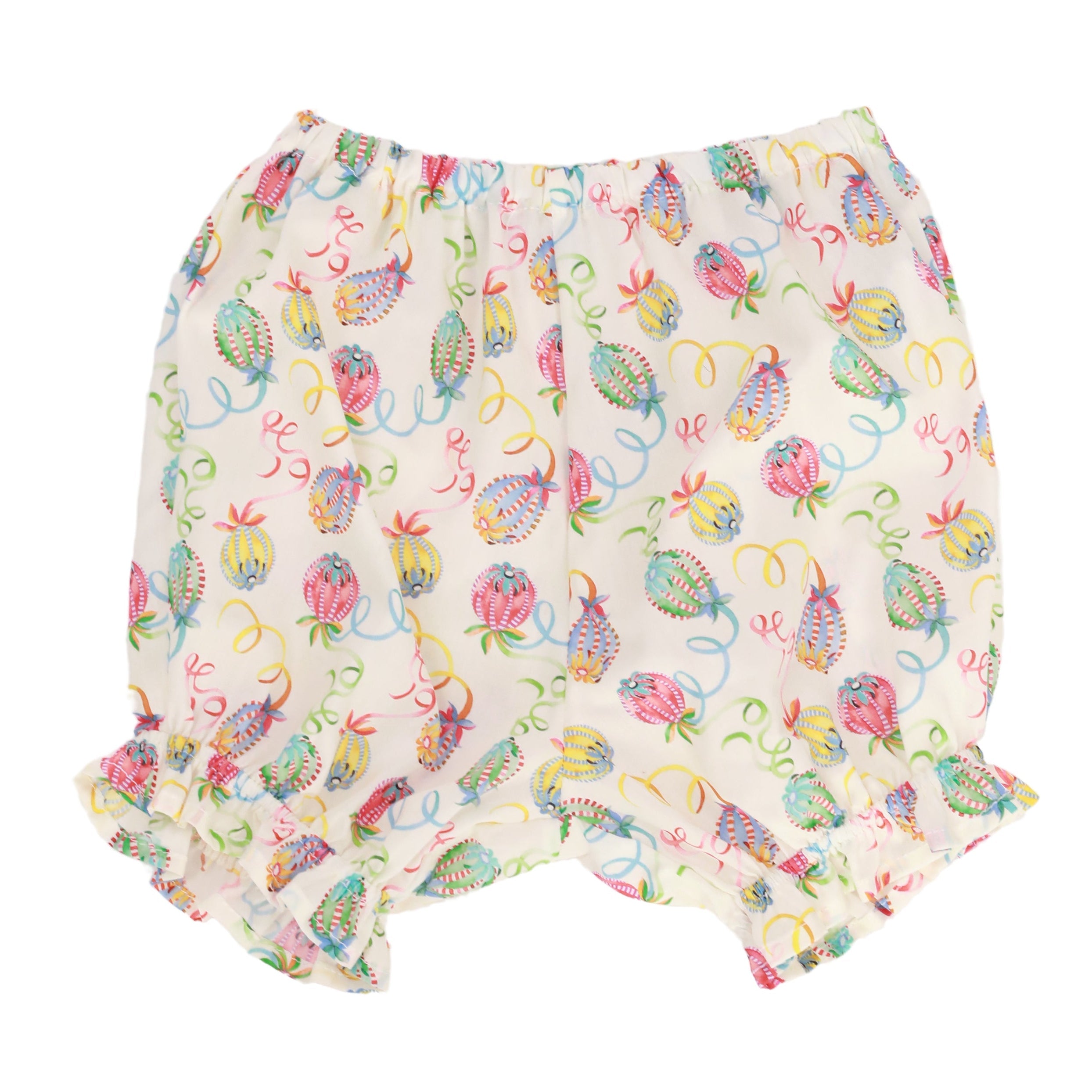Floral-patterned baby bloomers on a white background