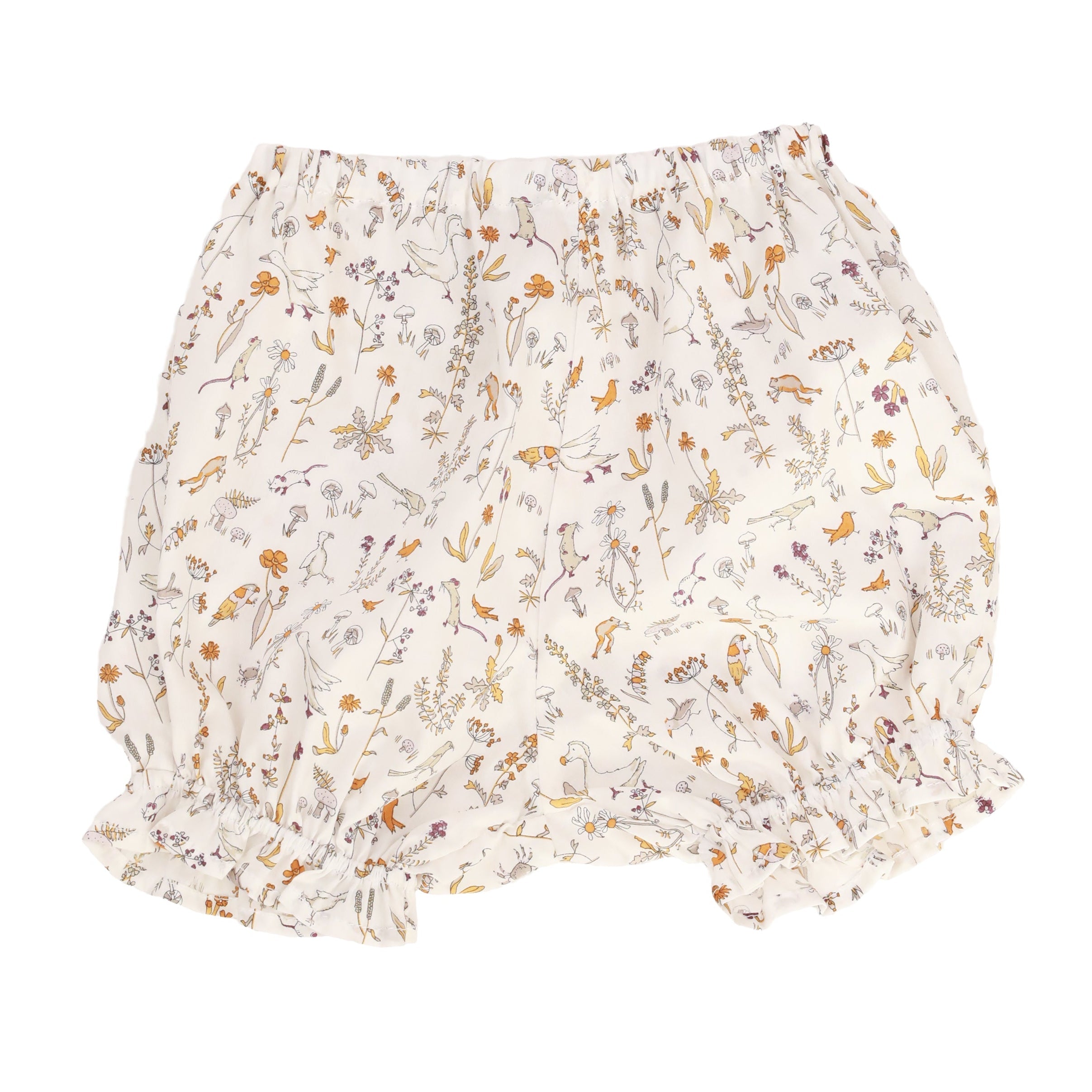 Floral-patterned baby bloomers on a white background